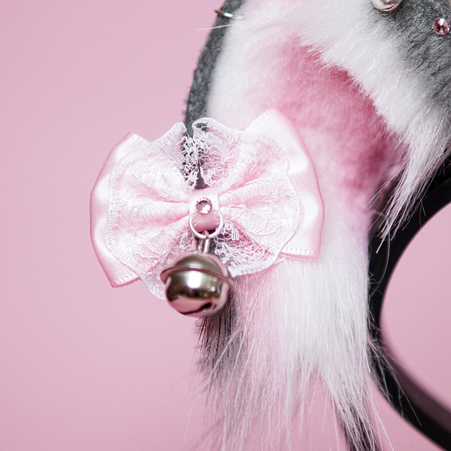 Cat Ears Kitty Ears Faux Fur Ears in Grey or Black with Charms