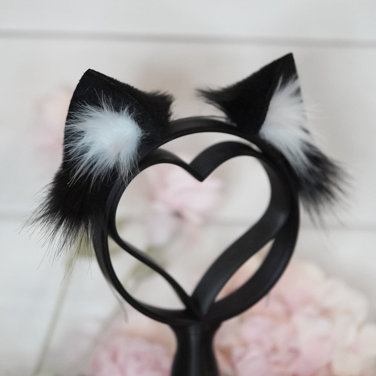 Black White Basic Kitty faux fur Cat Ears