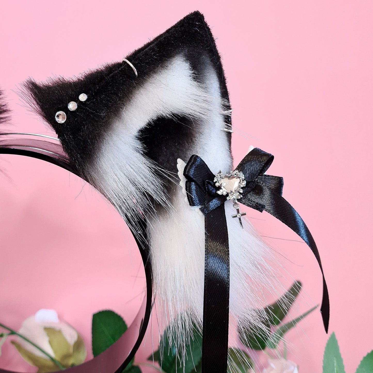 Kitsune Cat Ears in black with charms