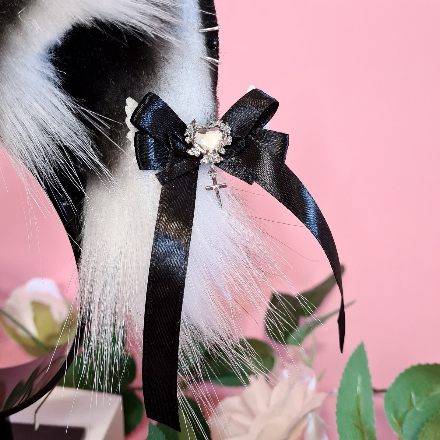Kitsune Cat Ears in black with charms