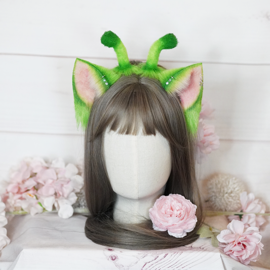 Alien Cat Ears In Green With Antennas
