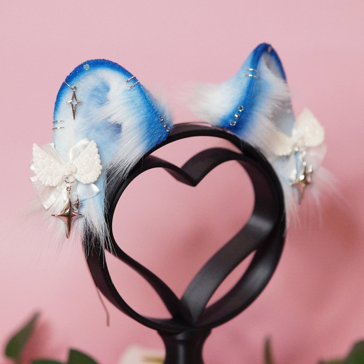 Kitsune Cosplay Ears in blue with charms