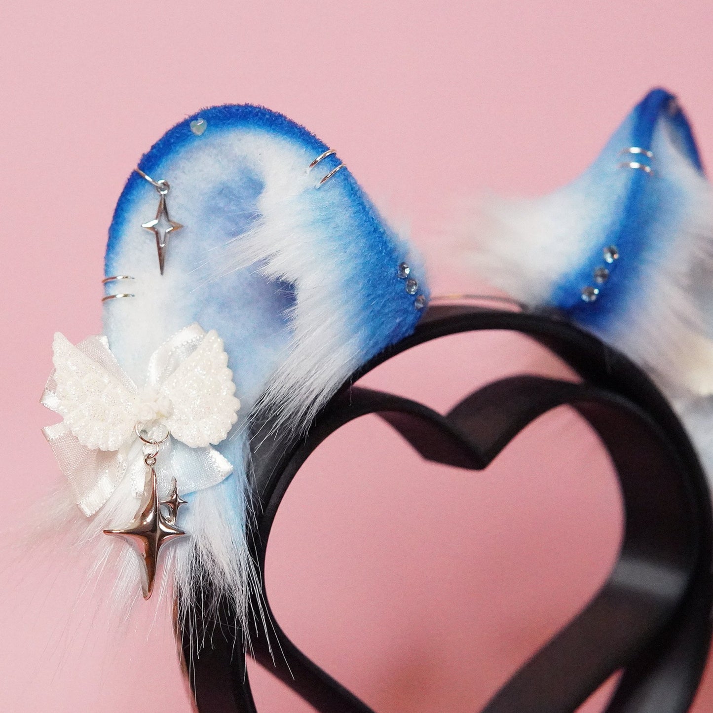 Kitsune Cosplay Ears in blue with charms