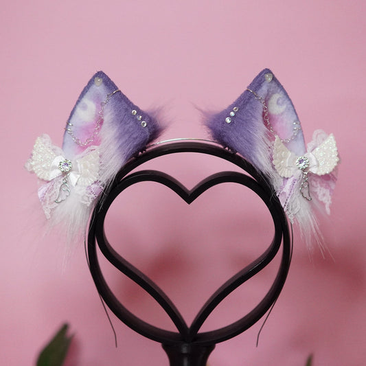 [Ready To Ship] Purple Moon Cat Ears With Bows