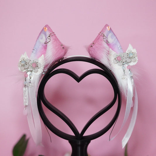 [Ready To Ship] Light Pink Moon Cat Ears With Bows
