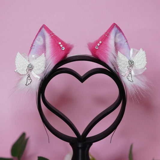 [Ready To Ship] Pink Moon Cat Ears With Bows