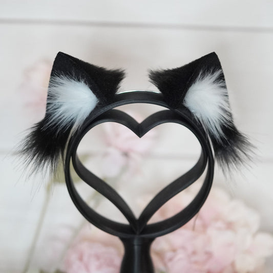 Black White Basic Kitty faux fur Cat Ears