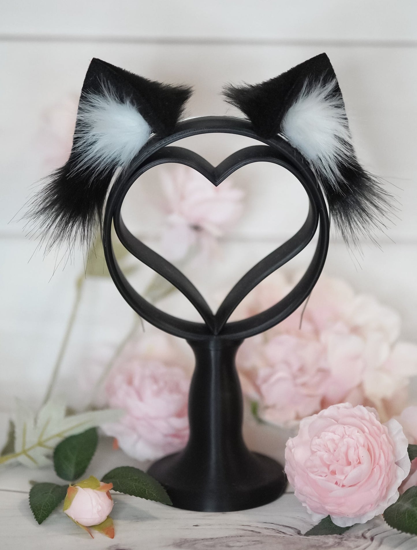 Black White Basic Kitty faux fur Cat Ears