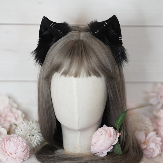 Cat Kitsune Ears in black with charms