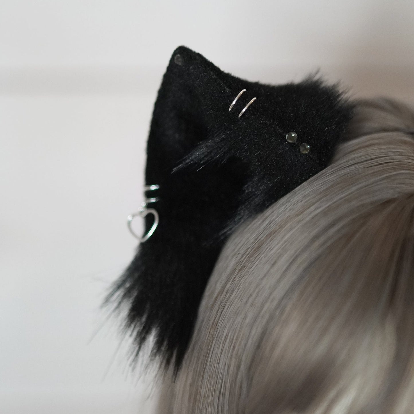 Cat Kitsune Ears in black with charms