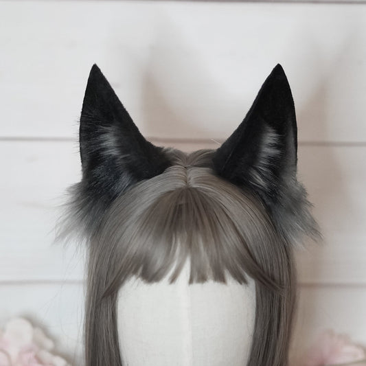 Realistic Wolf Cosplay Ears in Grey and Black
