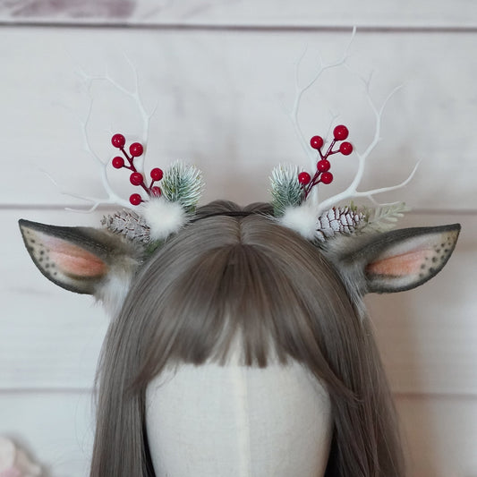 [Ready To Ship] Reindeer christmas ears in beige grey