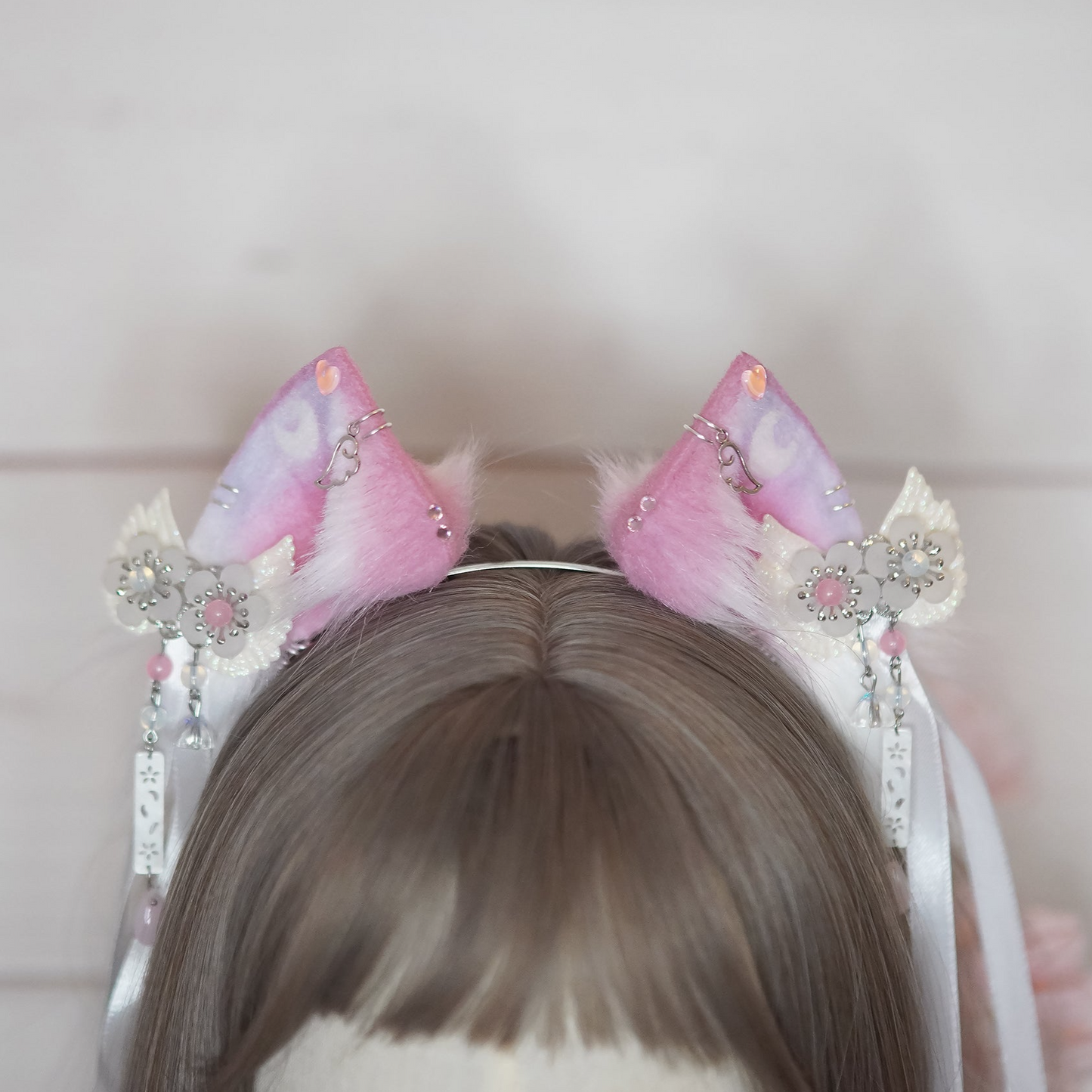 [Ready To Ship] Rose Cat Moon Ears With Bows