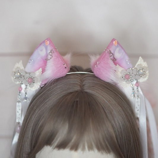 [Ready To Ship] Rose Cat Moon Ears With Bows