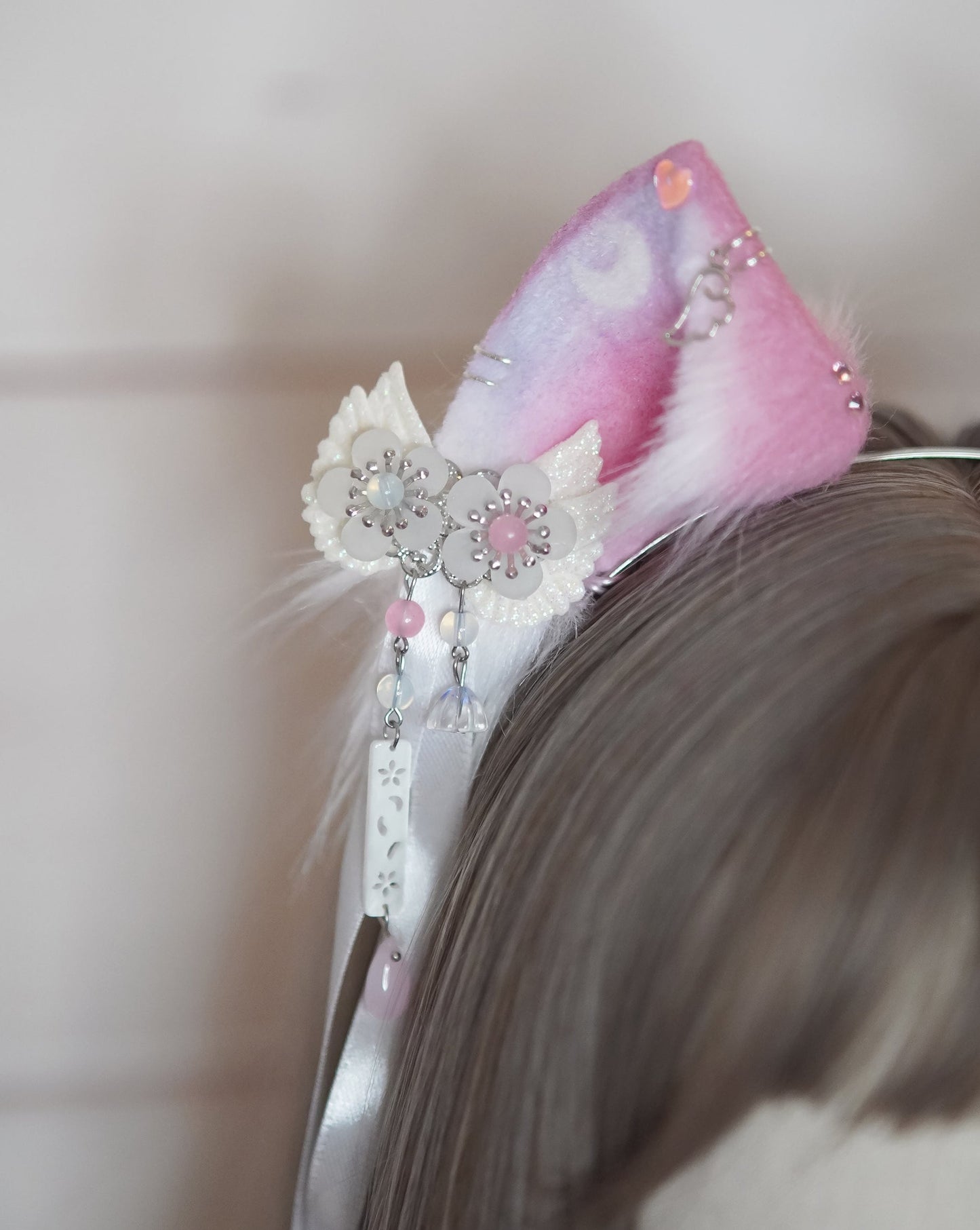 [Ready To Ship] Rose Cat Moon Ears With Bows