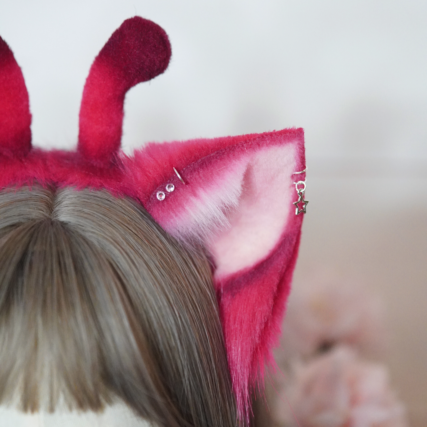 Alien Cat Ears In Pink With Antennas