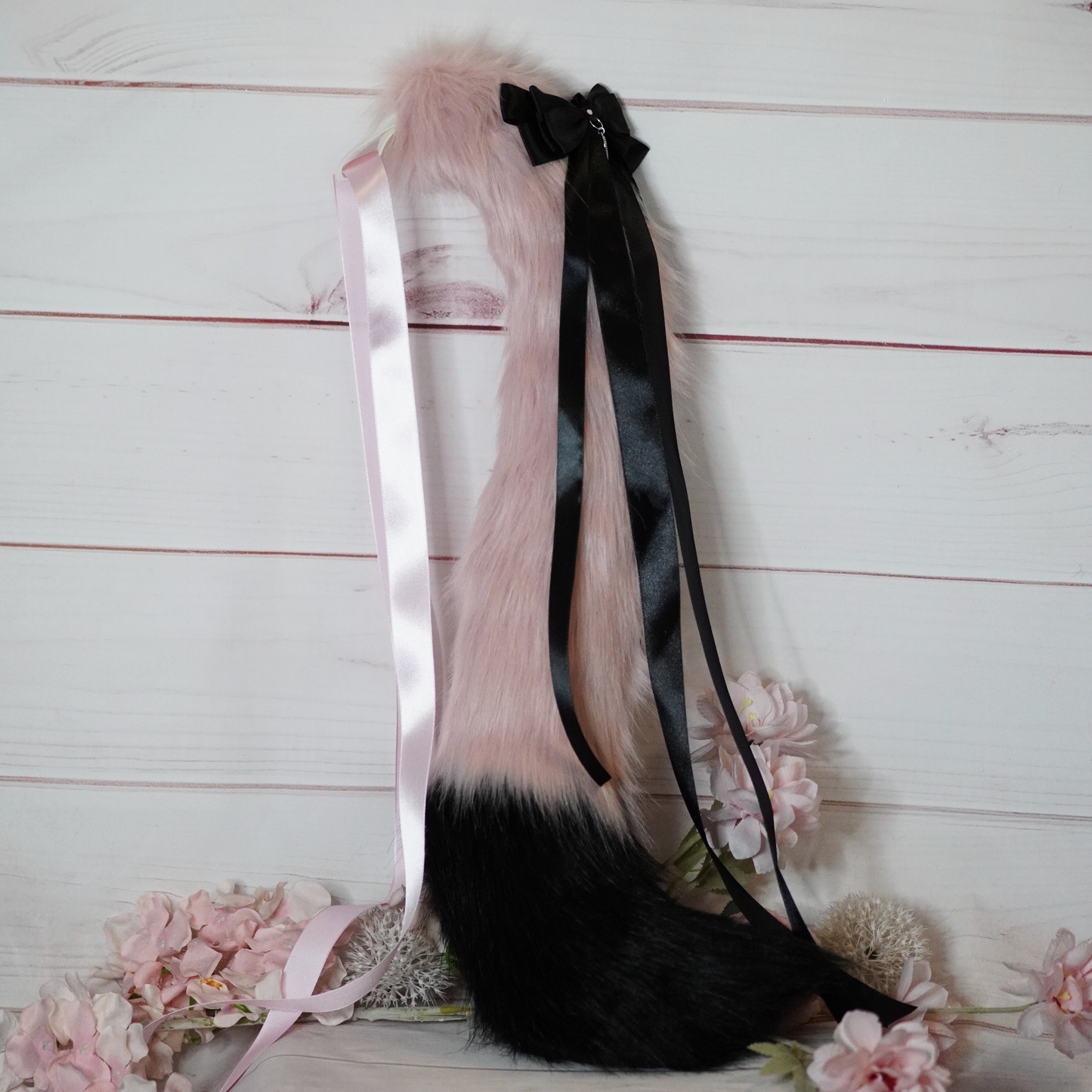 (Ready For Ship) Pink And Black Fantasy Charming Cat Ears + Tail