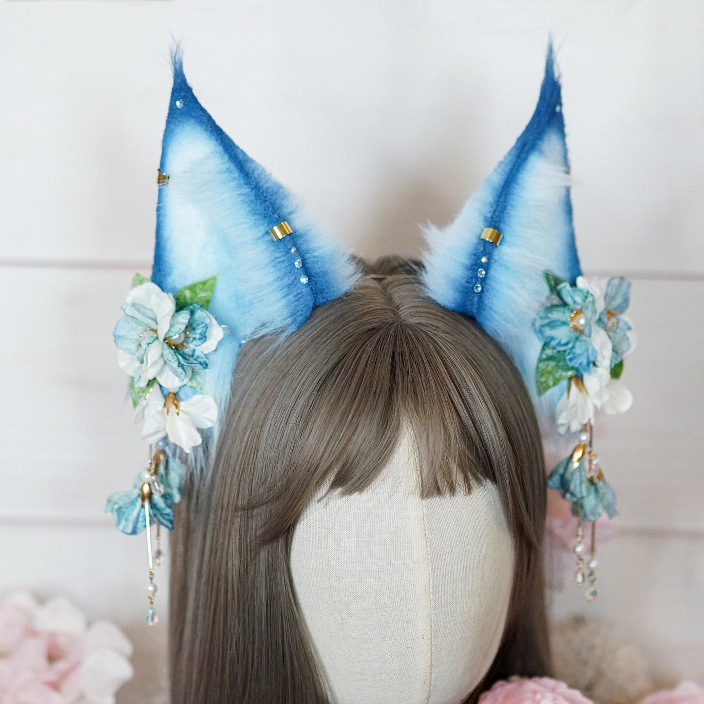 [Ready to ship] Blue Fantasy Fox Cosplay Ears With Charms