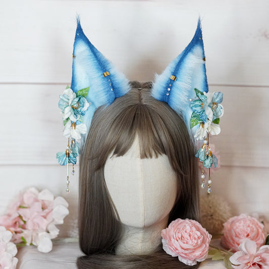 [Ready to ship] Blue Fantasy Fox Cosplay Ears With Charms