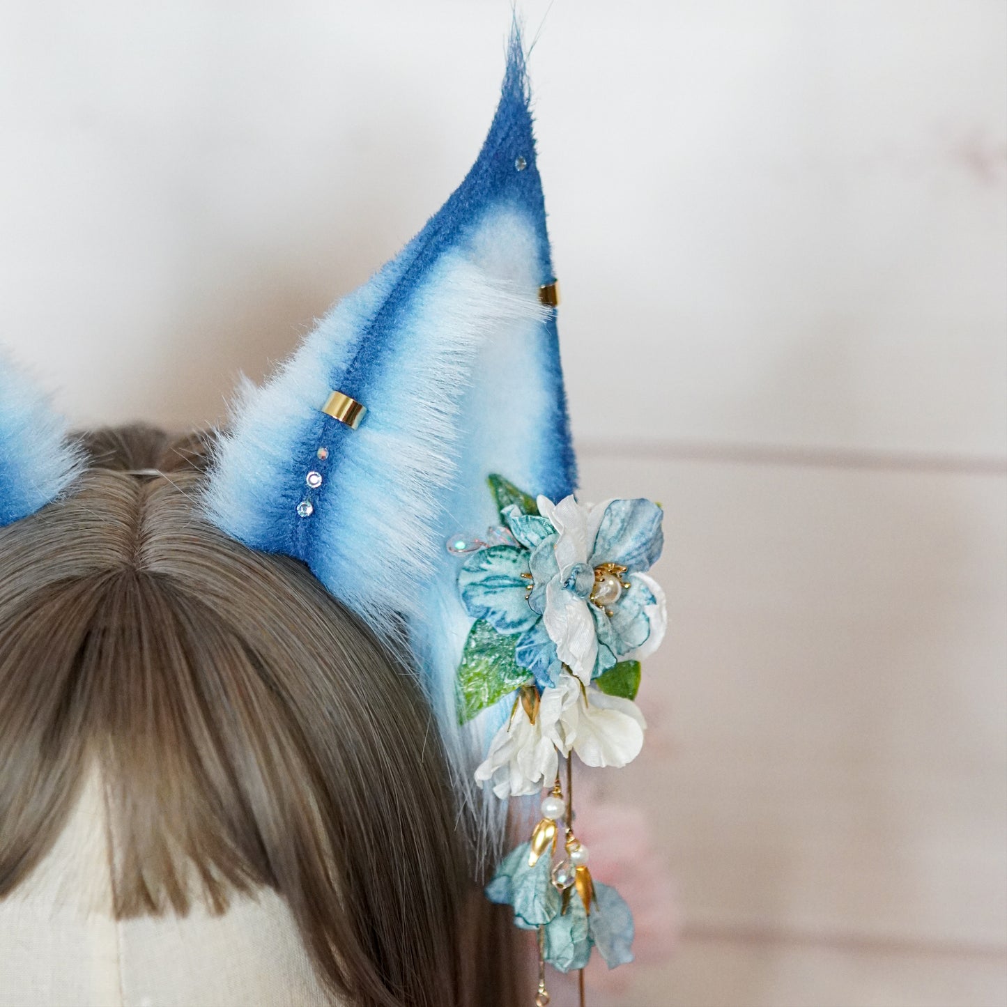 [Ready to ship] Blue Fantasy Fox Cosplay Ears With Charms