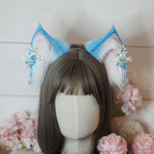 Ready to ship - Blue and Nude Fantasy Kitsune Cosplay Ears With Charms