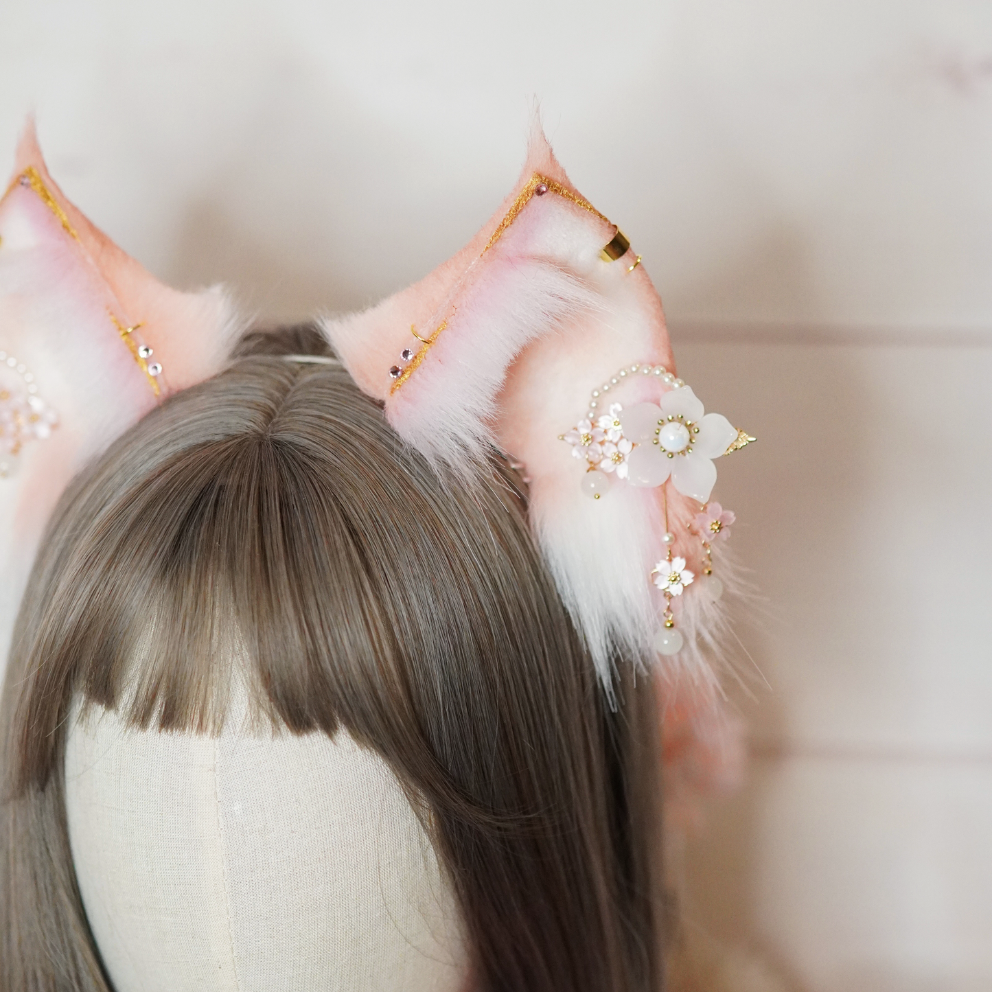 Ready to ship - Peach And Pink Fantasy Kitsune Cosplay Ears With Charms