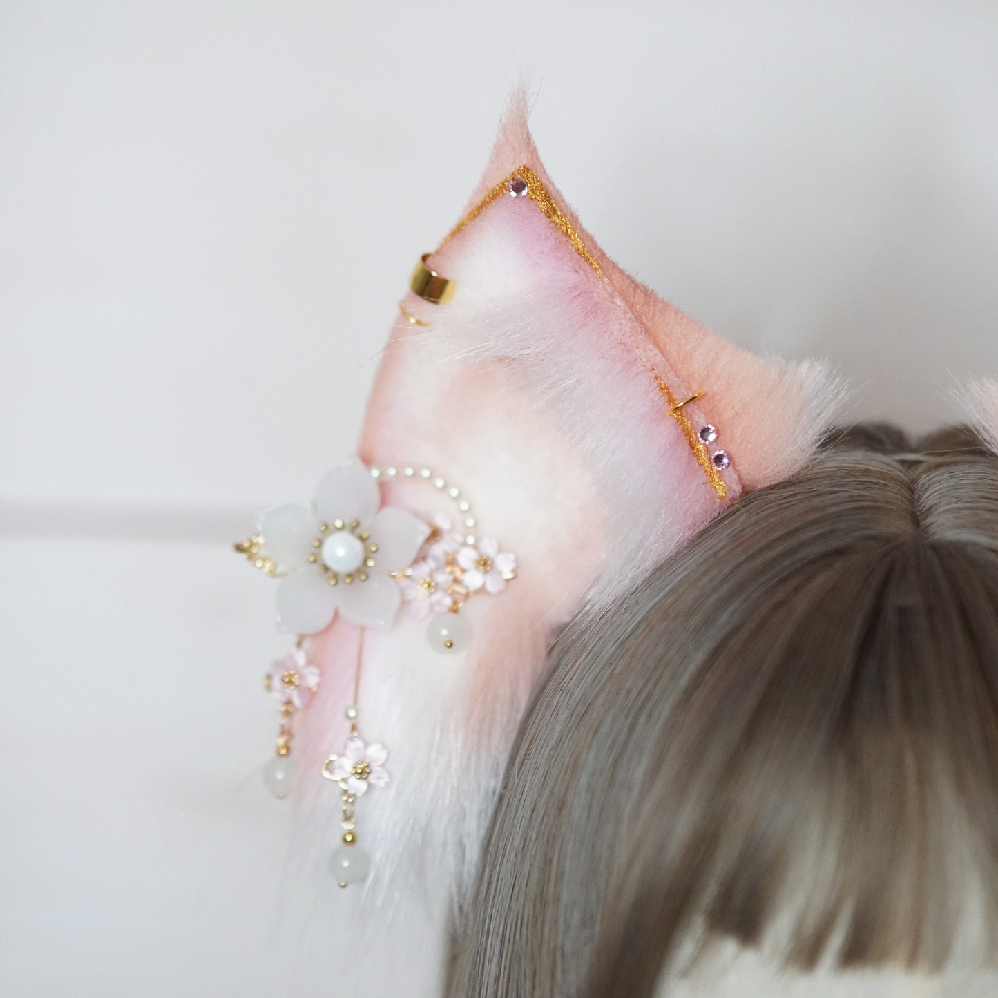 Ready to ship - Peach And Pink Fantasy Kitsune Cosplay Ears With Charms