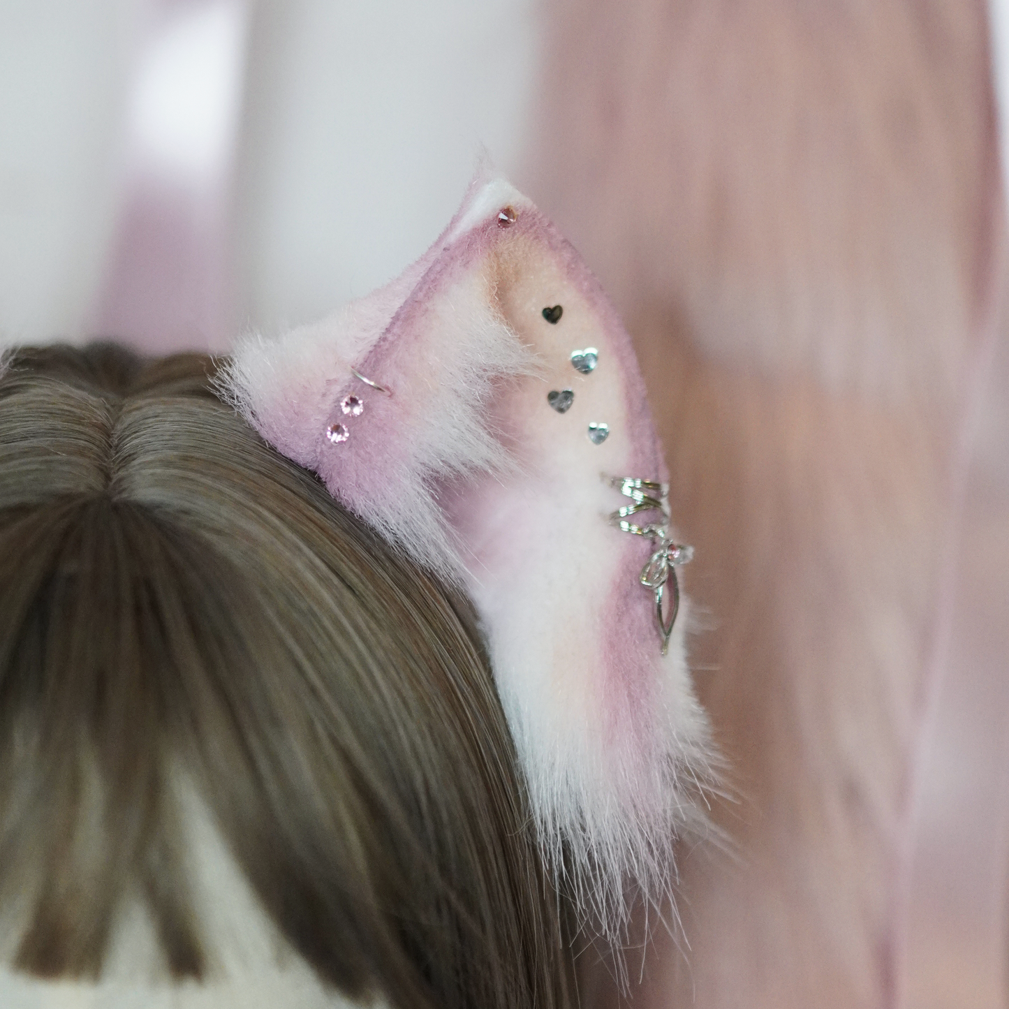 (Ready For Ship) Pink And White Fantasy Charming Cat Ears + Tail