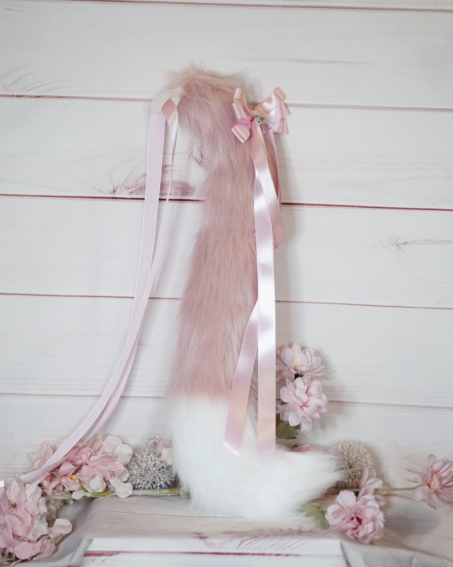 (Ready For Ship) Pink And White Fantasy Charming Cat Ears + Tail