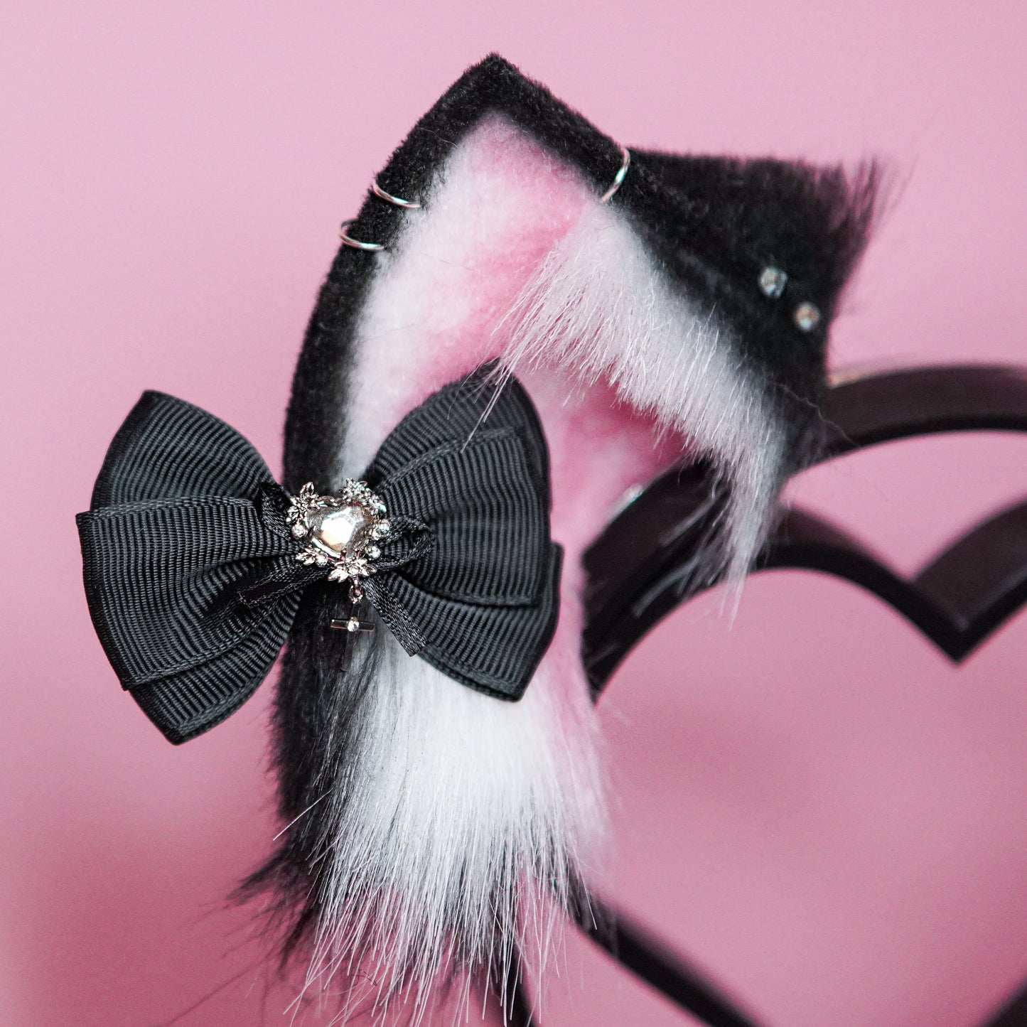 Unmatched Cat Ears in black and pink with charms
