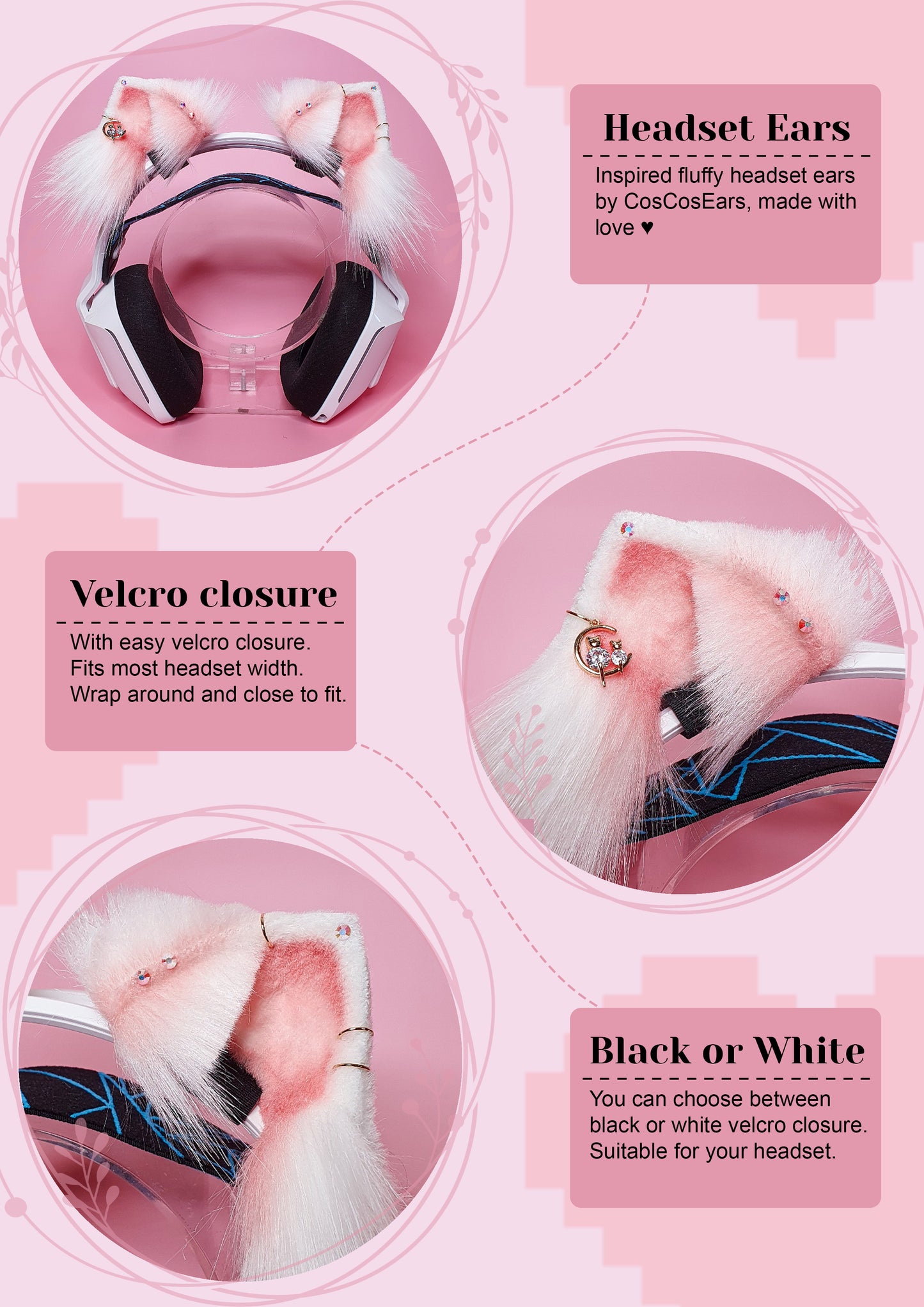 Headset Cat Ears in white and peach